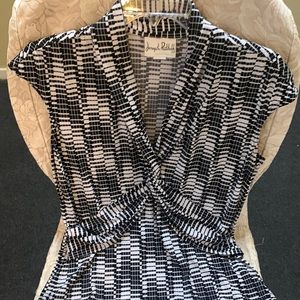 Black and white v blouse.